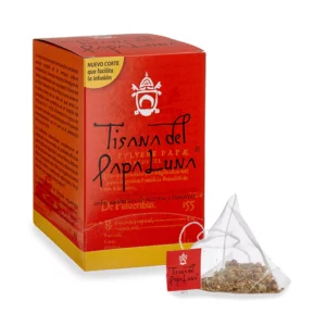 Caja de pirámides de la Tisana del Papa Luna con mezcla botánica visible